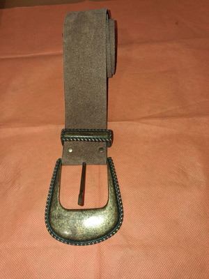 Καστορινή καφέ ζώνη Western-style μεταχειρισμένη με αντικέ χρυσή αγκράφα 105cm