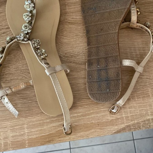 Beige sandals with gold details, size 38