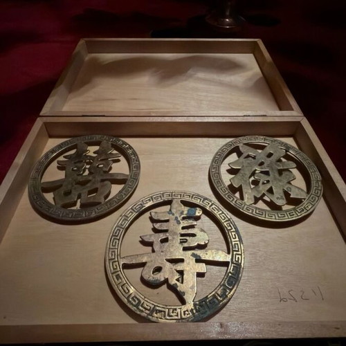 Fu Lu Shou vintage wall decorations set of 3 brass used