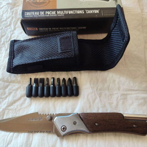 Baladéo Canyon multifunction pocket survival knife with wood handle