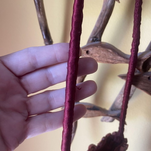 Handmade shoulder bag with natural materials, burgundy