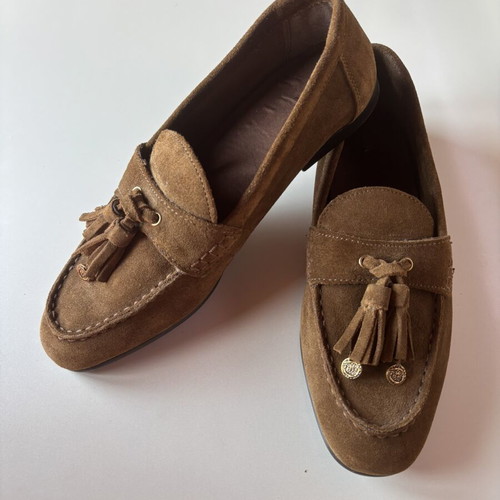 Zara leather moccasin loafers with tassels size 37 like new, brown
