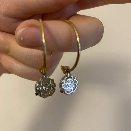 Gold-Tone Hoop Earrings with Crystal Rose Charms like new