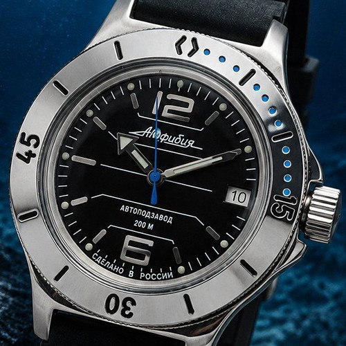Vostok Amphibia Scuba men's automatic diver watch, stealth black