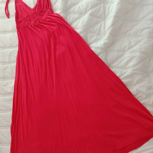 Maxi coral dress Iso like new with knitted bust and open back