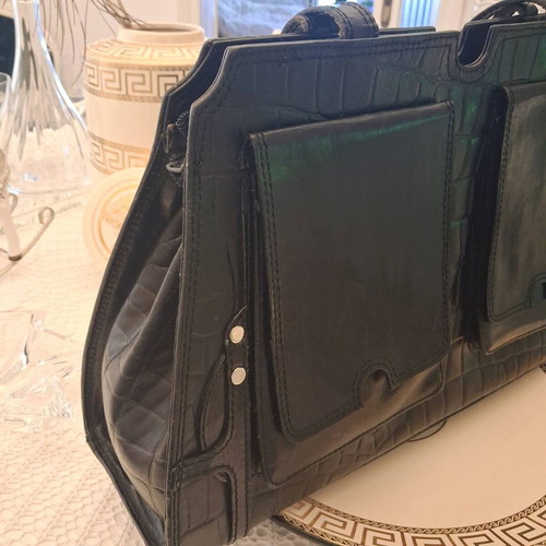 Large black leather shoulder bag like new