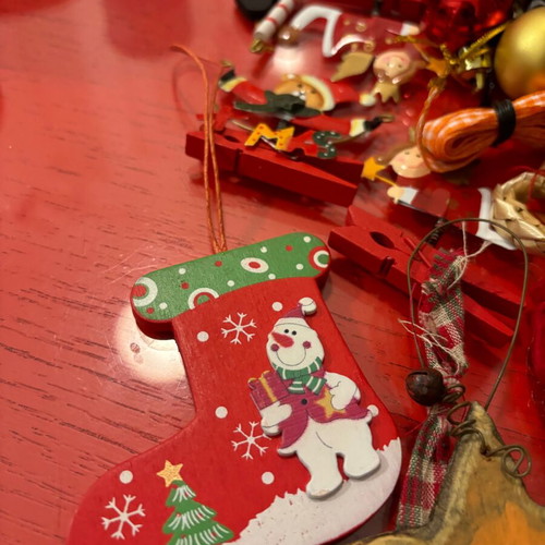 Box with Christmas decorations like new