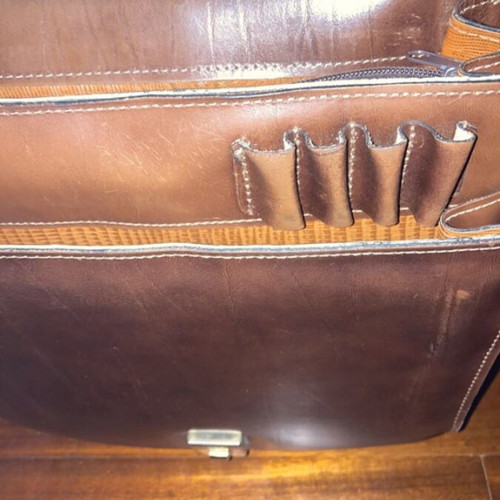 Gregory leather briefcase used, 00's vintage, brown and gold