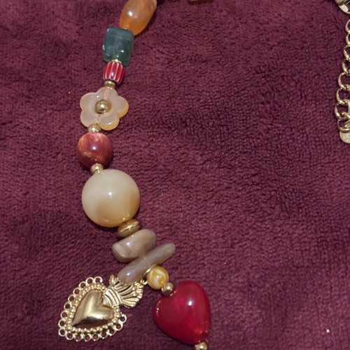 Boho necklace with hearts and colorful beads