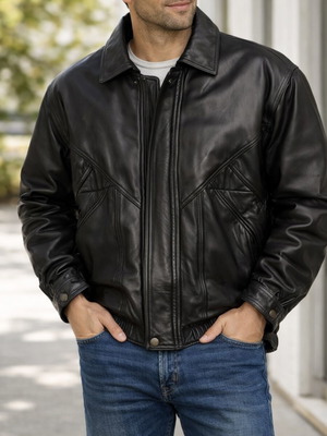 Men's leather jacket medium like new, black