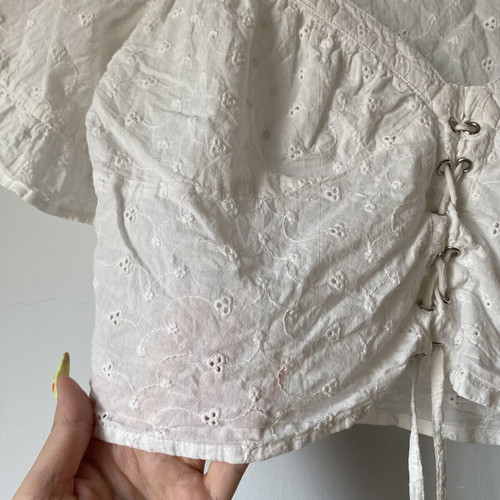 Na-Kd white crop top blouse with front ties and side zipper