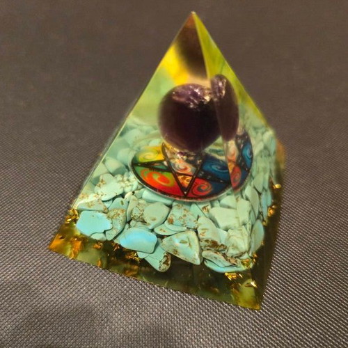 Energy Pyramid Orgonite with Amethyst, Turquoise and Pentagram new