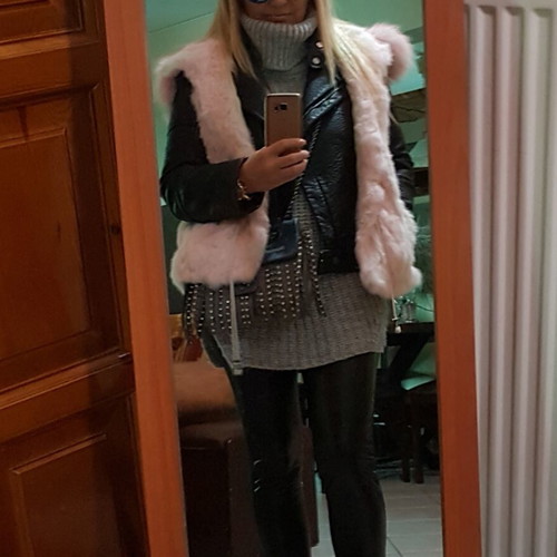 Fur vest women's used, pink with hood, size L