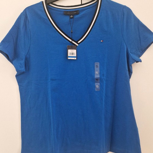 Tommy Hilfiger women's short-sleeve XL new, blue with v-neck