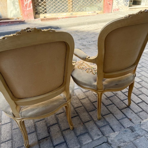 Saridis armchairs like new, set of two, patina