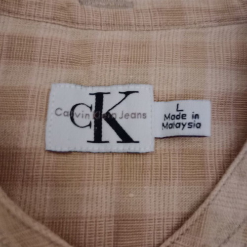 Calvin Klein checked summer shirt without collar, size Large, used, beige/brown