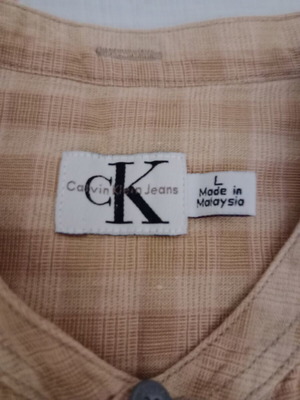Calvin Klein checked summer shirt without collar, size Large, used, beige/brown