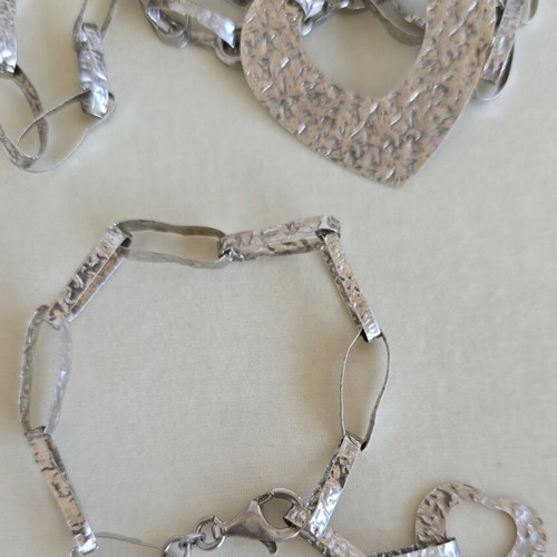 925 silver hammered necklace and bracelet set