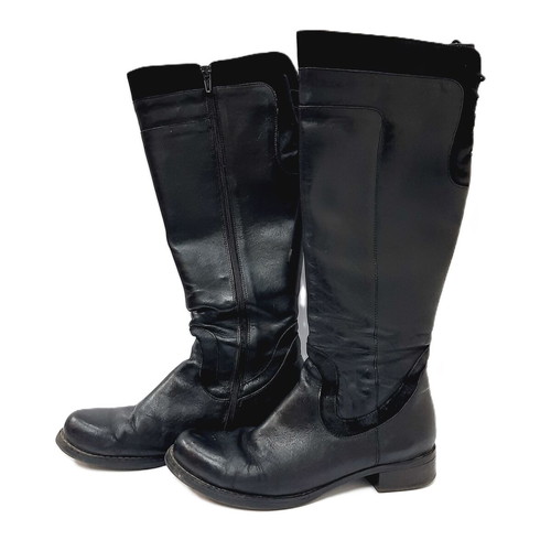 Black leather and suede boots with warm fleece lining, US 8 EU 39