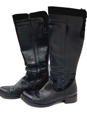 Black leather and suede boots with warm fleece lining, US 8 EU 39