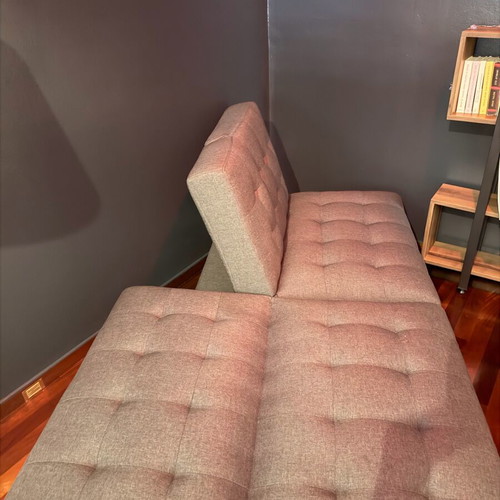 Vidal two-seater sofa new gray quilted fabric with wooden legs