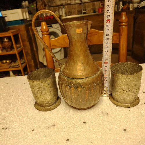 Antique Egyptian set restored, copper jug and bronze cups