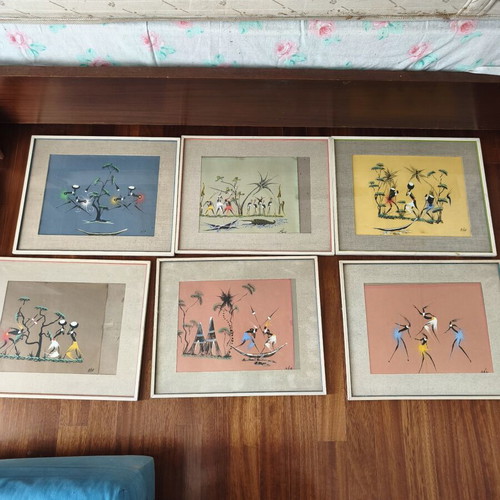 Tribal Wall Art set of 6 used decorative frames African theme