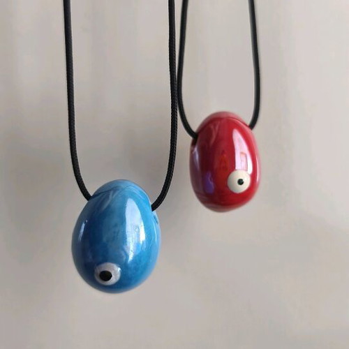 Necklace with ceramic pebbles new, blue and red