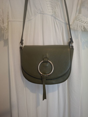 Leather crossbody bag, like new, olive color