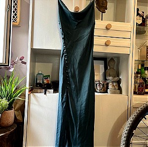 Πετρόλ σατέν φόρεμα XS zara