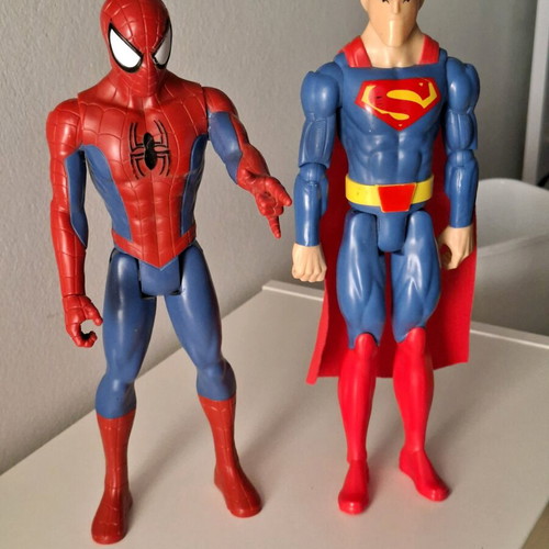 Superman and Spiderman figures 30 cm like new