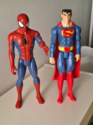 Superman and Spiderman figures 30 cm like new