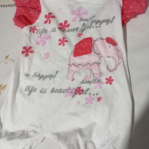 Baby romper with pink elephant and flowers