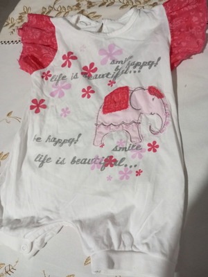 Baby romper with pink elephant and flowers