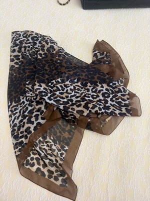 Large animal print scarf, thin semi-transparent, black and brown