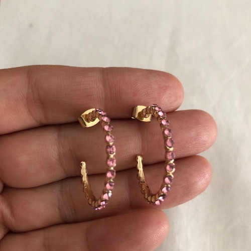 Gold hoop earrings with pink rhinestones like new
