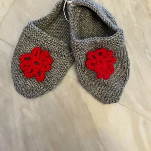 Handmade knitted baby slippers new, pair, gray and pink