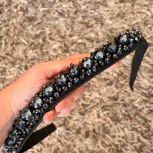 Women's black elastic belt with beads used, size 80