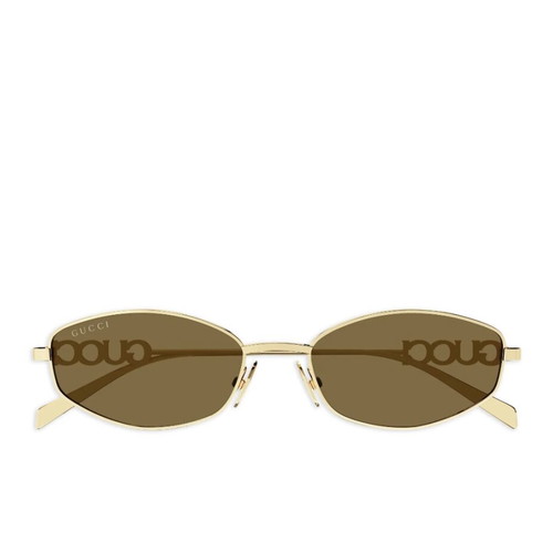 Gucci women's sunglasses GG1802S 005 with gold metal frame and brown lenses new