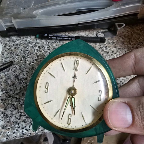 Vintage wind-up table clock used, functional