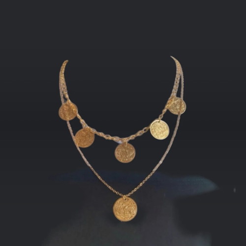 Double necklace with traditional coins new, gold color