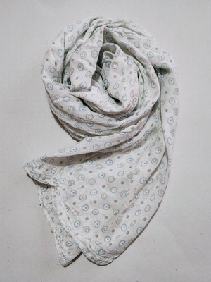 Summer scarf used, white with blue and gray details