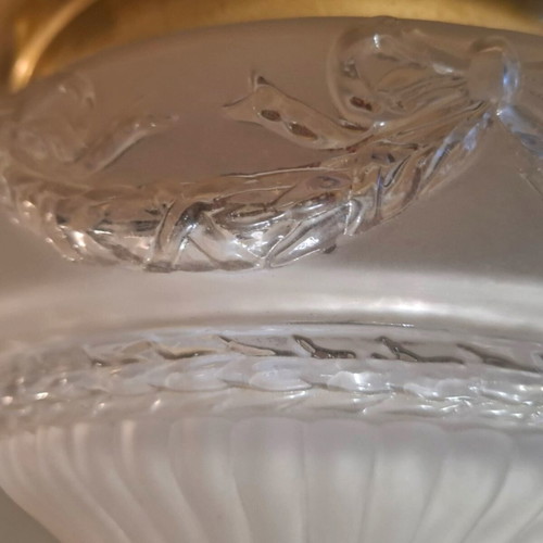 Ceiling light like new with brass base and satin glass