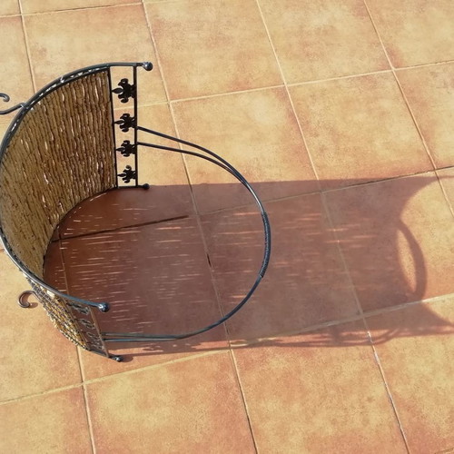 Newspaper and magazine holder used, metal with wicker base