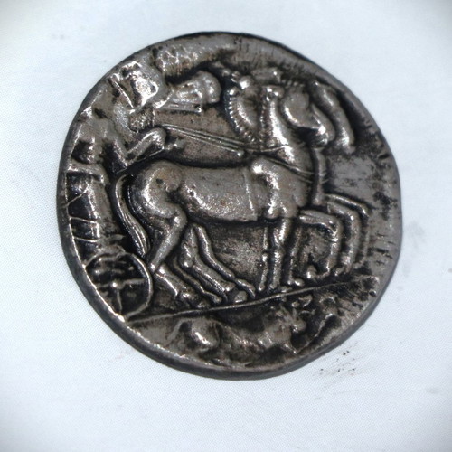 Ancient silver-plated coin pendant - replica - Arethusa, glass case necklace pendant 22K gold-plated