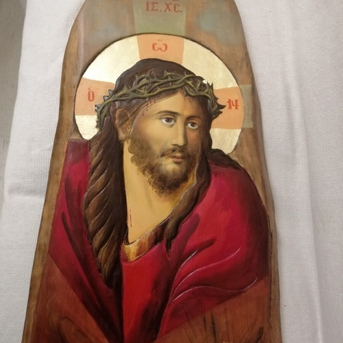 Ιερή εικόνα Ο Νυμφίος vintage σκαλιστή σε σχιστό ξύλο, σαν καινούργιο
