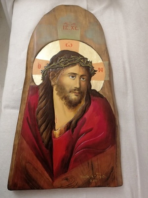 Ιερή εικόνα Ο Νυμφίος vintage σκαλιστή σε σχιστό ξύλο, σαν καινούργιο