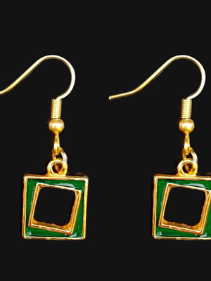 Éclat Vert green square earrings with enamel, new, gold metal