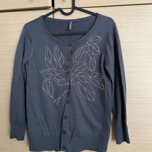 Naf Naf Small cardigan like new, gray green with design