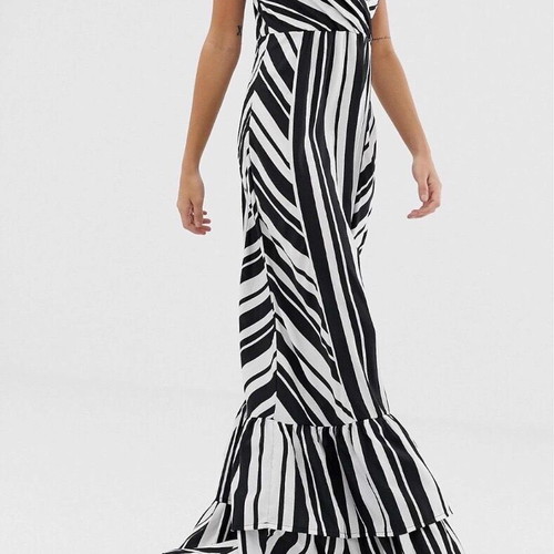 Boohoo summer dress with black and white stripes like new
